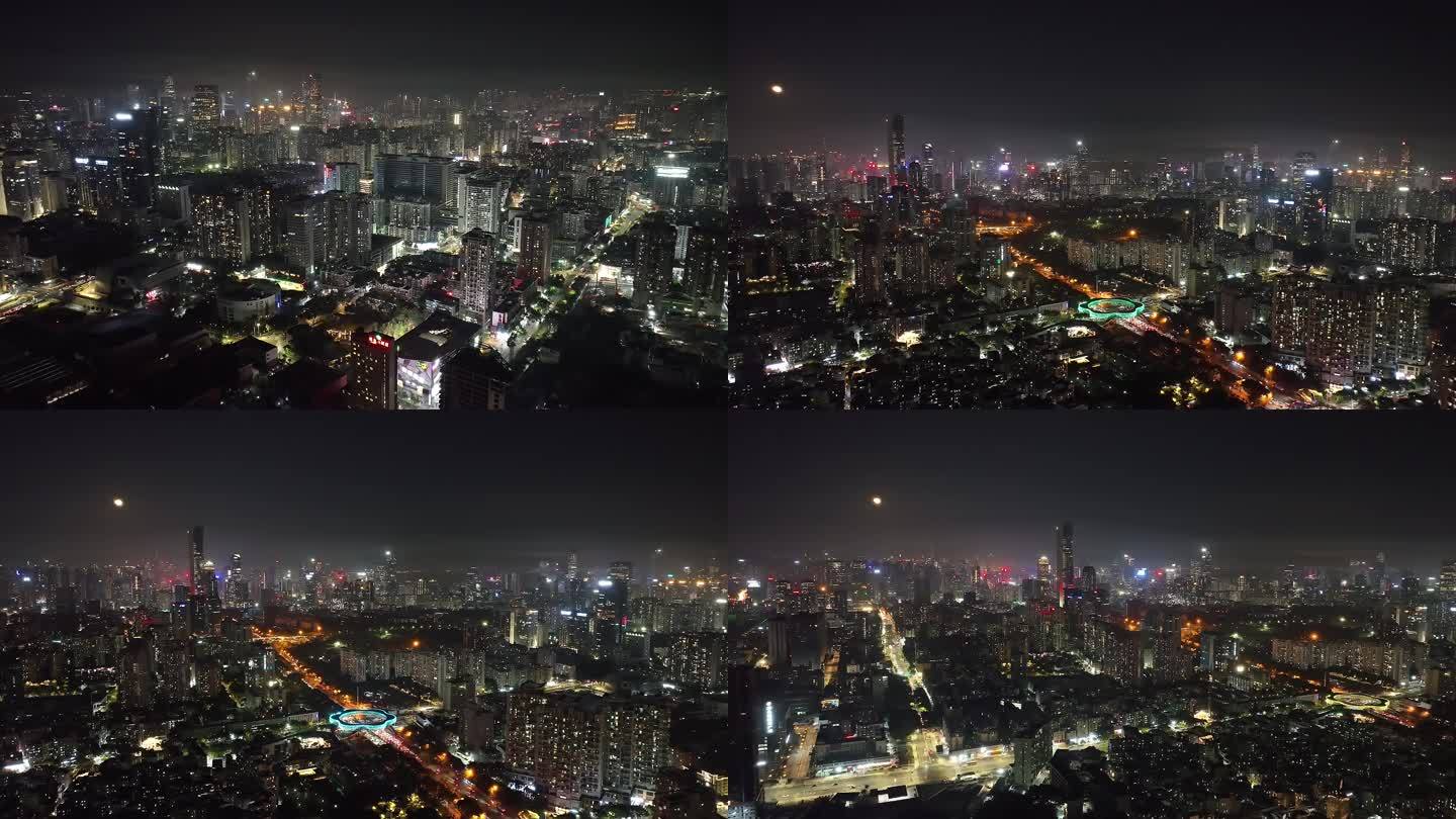 深圳南山区城市夜景氛围航拍
