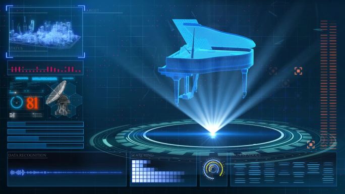 钢琴HUD科技界面展示素材