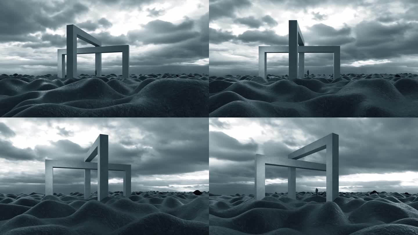 沙漠之上抽象简洁建筑动画