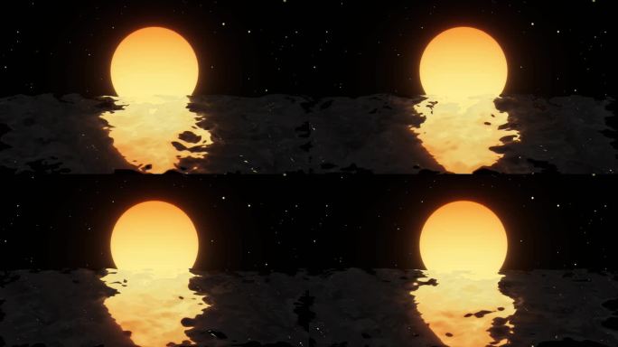中秋海面橙黄色月亮月色月影投影