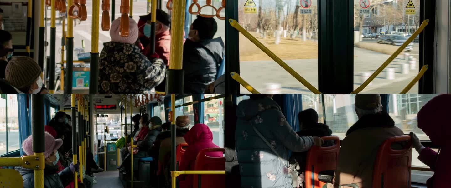 公交车行驶乘客老年人青年人