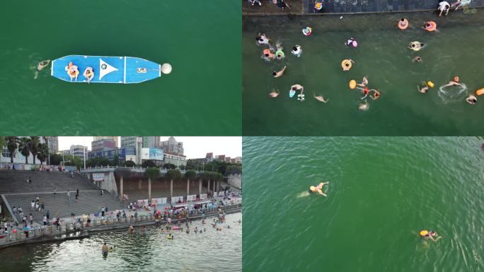 【镜头合集】湖南衡阳湘江边游泳玩水的人们
