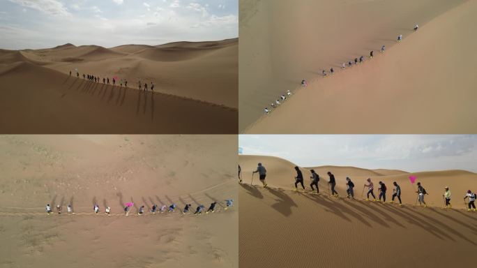 16段腾格里沙漠徒步团建航拍素材