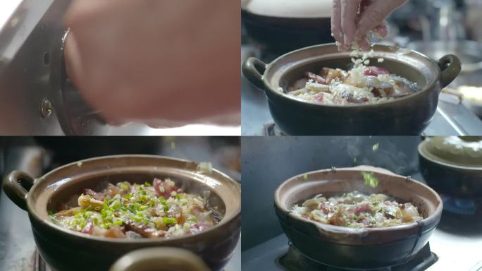 广式煲仔饭腊肉腊肠鱼干烘饭传统美食制作