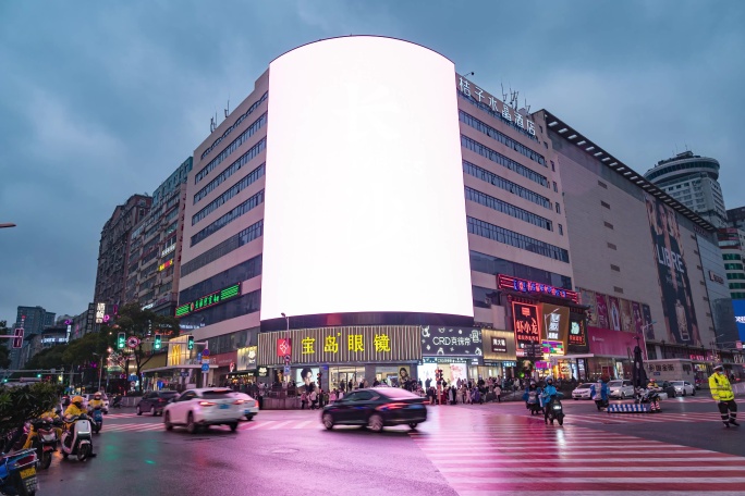 长沙商业街路口人流延时-城市大屏素材