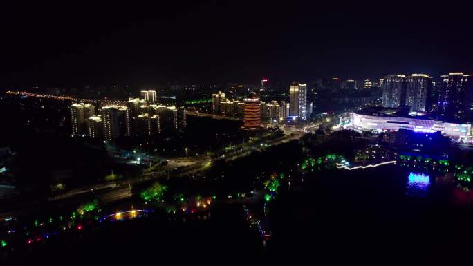 钦州白石湖和谐塔夜景4k