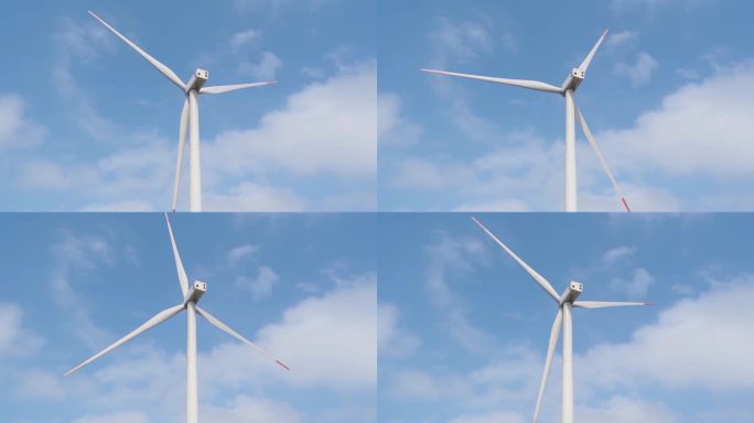 风力发电山顶大风车转动新能源绿色能源风能