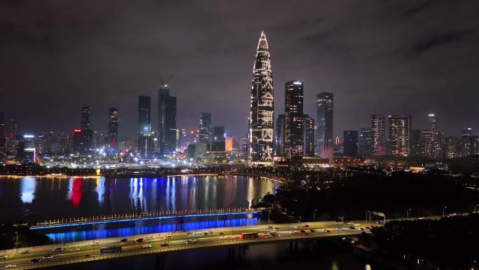 深圳后海大桥车流和对岸城市高楼夜景素材