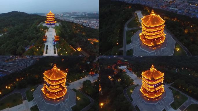 绵阳富乐山古建筑塔夜景环绕航拍-3