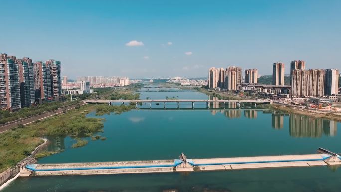 绵阳科技城东原大桥涪江城市河流航拍