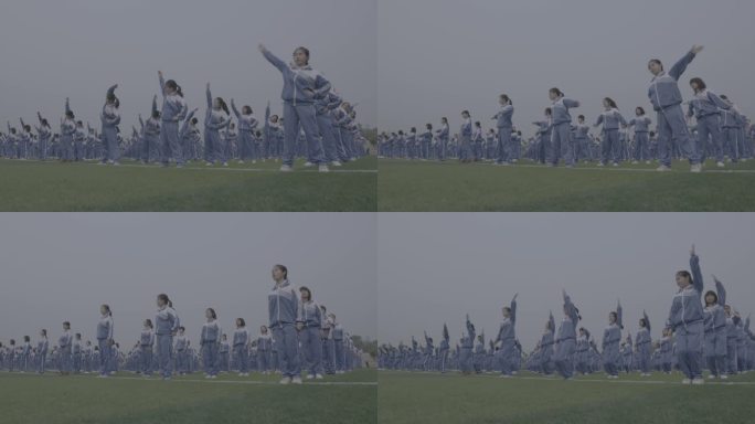 【4K灰度】中学生做早操高中大课间