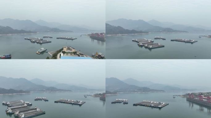 三峡大坝秭归港口停靠的货船