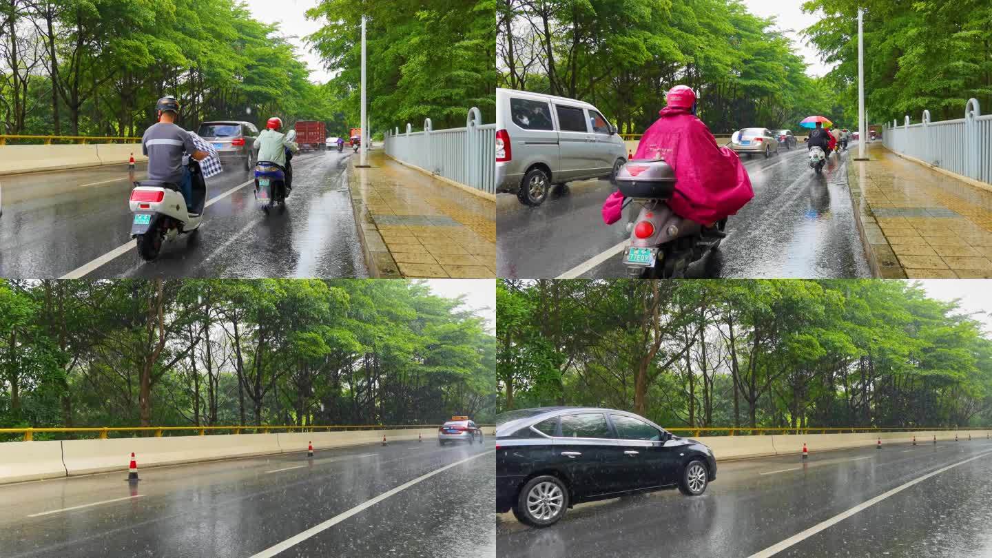 下雨路上的行人 雨天路上的车辆 绿城南宁