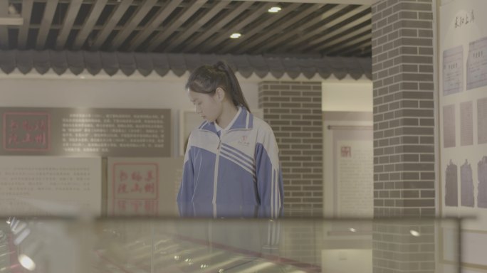 【4K灰度】女生游览博物馆