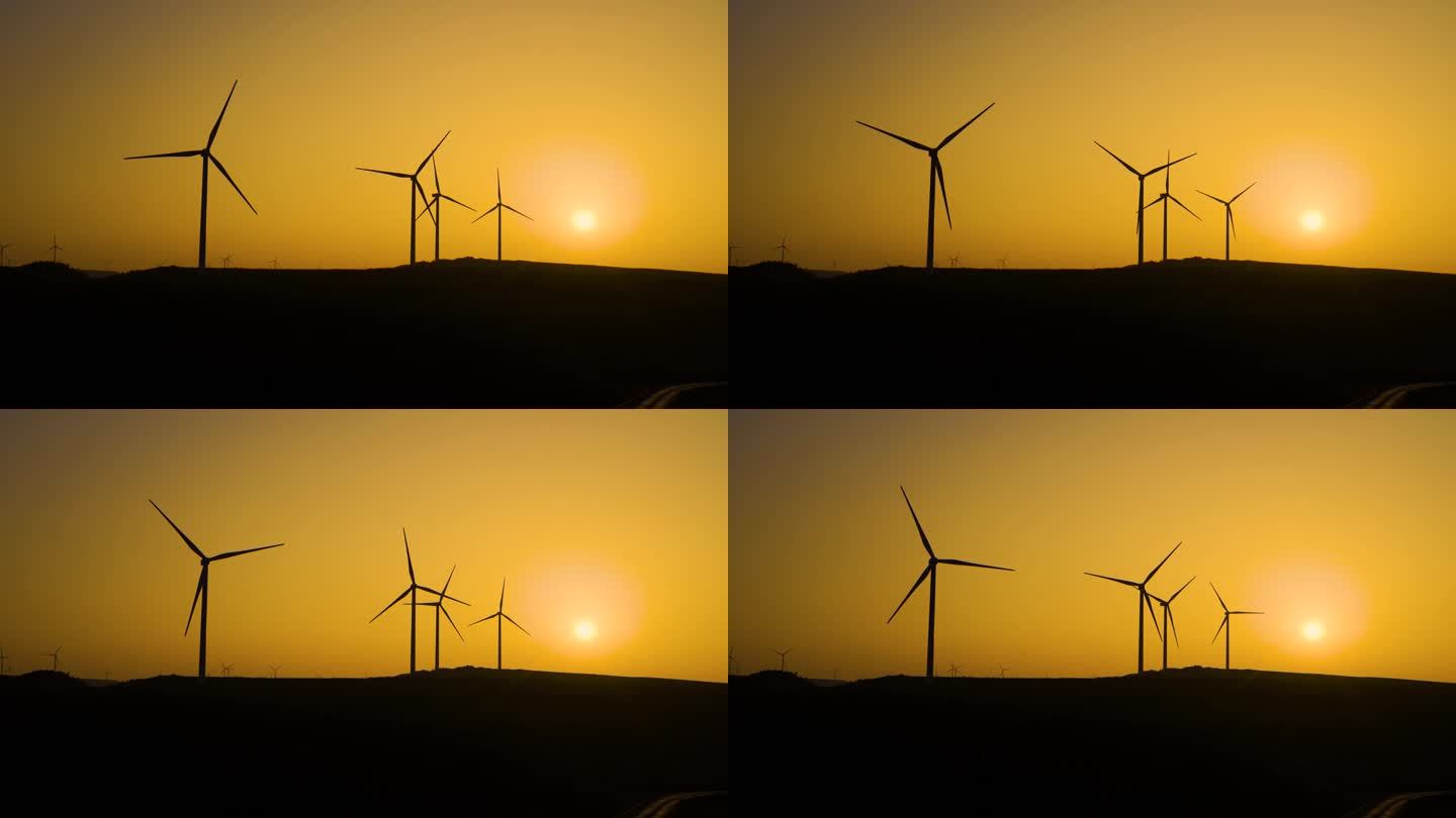 山顶风力发电风车绿色能源生态保护风车剪影