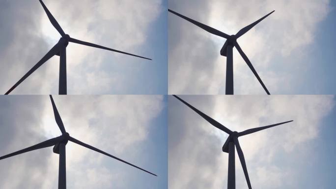 风力发电大风车剪影山顶风车绿色能源风能