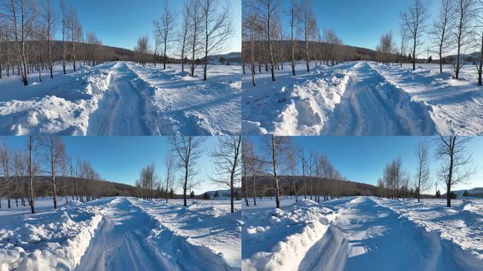 大兴安岭林区被冰雪覆盖的道路雪路