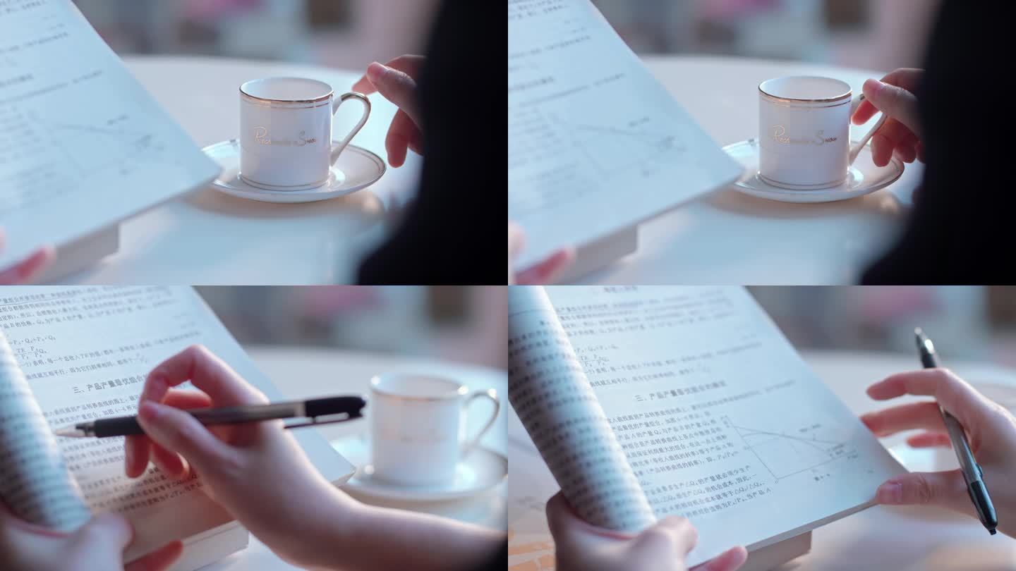 【4K】美女看书喝咖啡女子手端咖啡