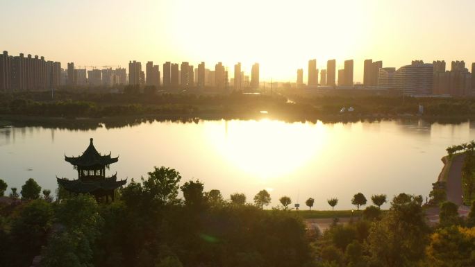 高清4K航拍   城市湖景