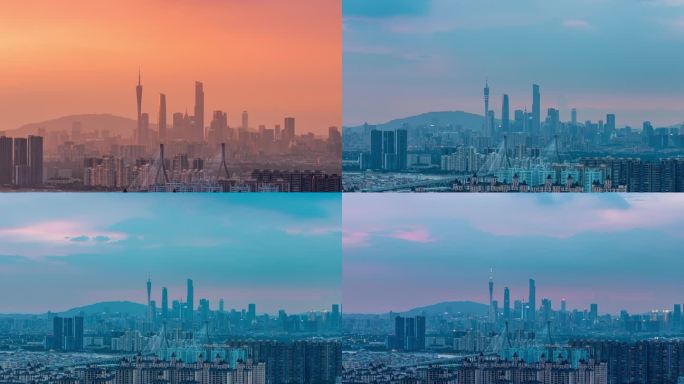 4k广州番禺大桥日落建筑风光