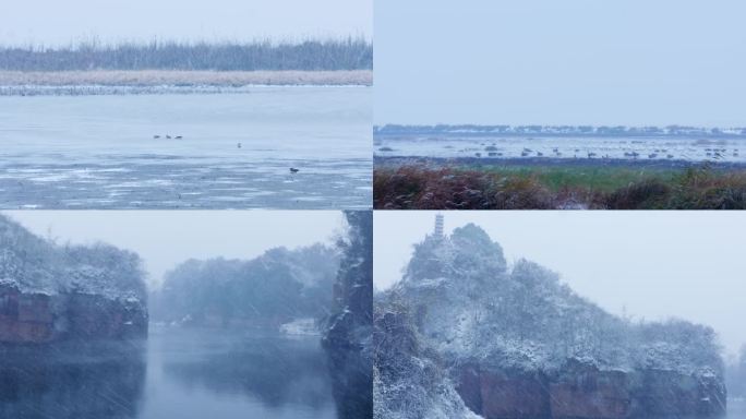 4K实拍鄱阳湖雪景