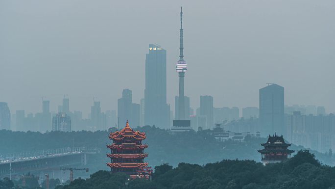 武汉黄鹤楼日落延时