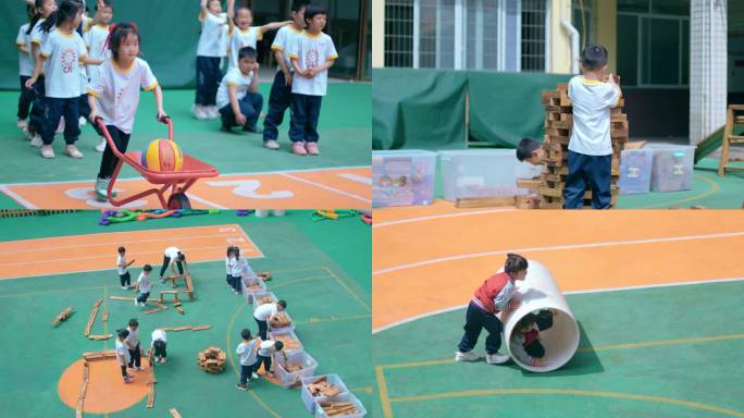 幼儿园堆积木 滚筒 幼儿活动 幼儿推车