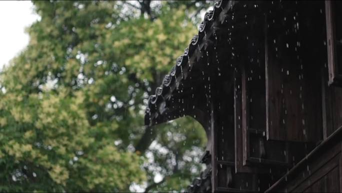 【原创可商用】雨天古镇下雨江南水乡雨季