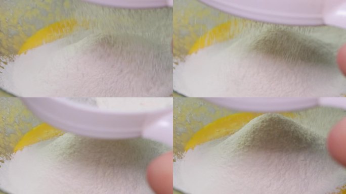 黄油筛入面粉糖粉烘焙西点制作