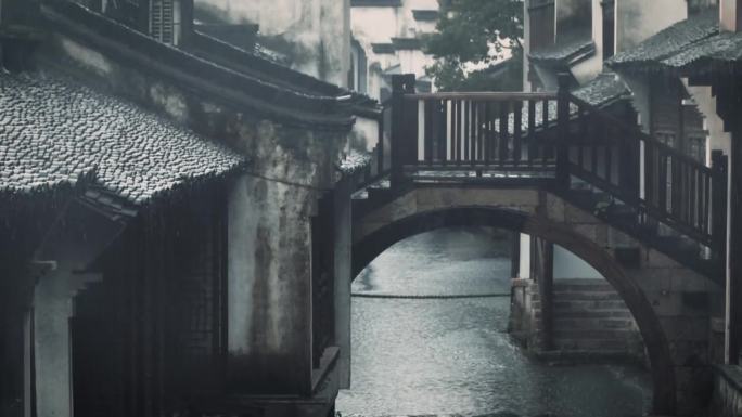 【原创可商用】江南烟雨古镇风光下雨天