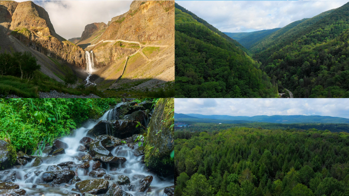 长白山天池风景区瀑布森林航拍延时合集