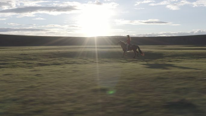航拍呼伦贝尔大草原阳光骑马狂奔野骑