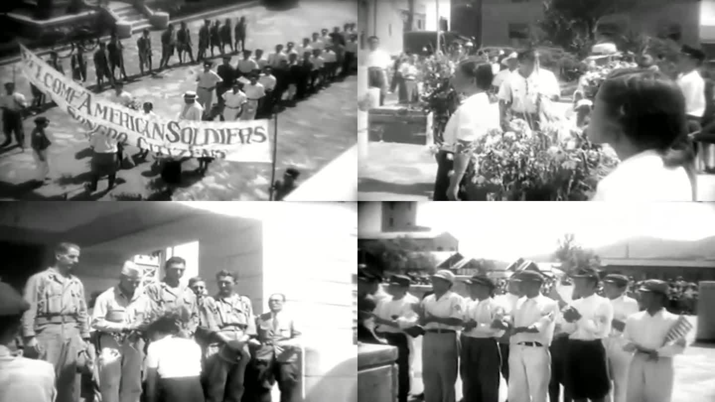 1945年朝鲜学生欢迎美军