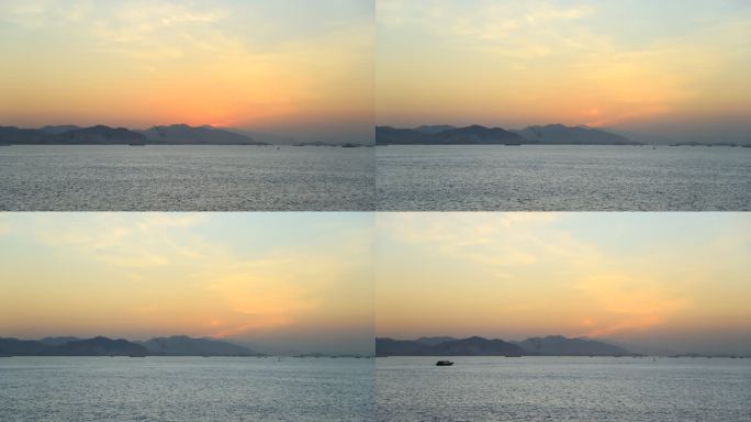 日出延时摄影风光海边渔船