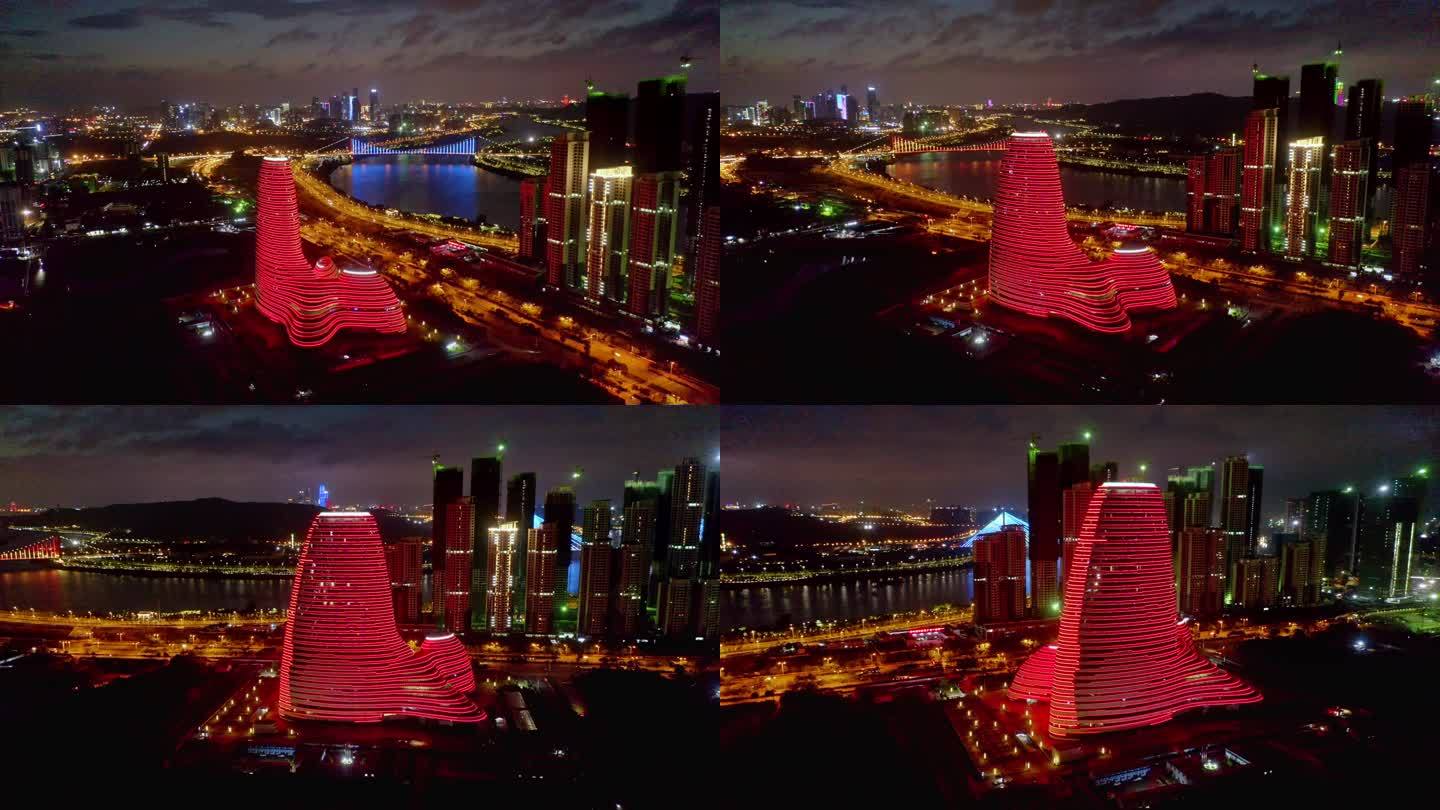 广西新媒体中心夜景4K航拍