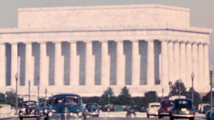 50年代美国华盛顿白宫国会大厦交通风景
