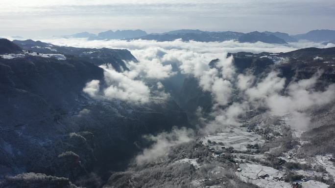 雪后的山村秀美风光乡村扶贫航拍新农村