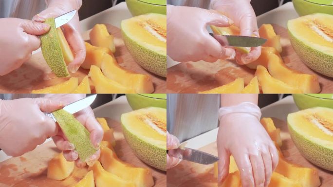 哈密瓜削皮切块去籽甜瓜保鲜膜保鲜切水果