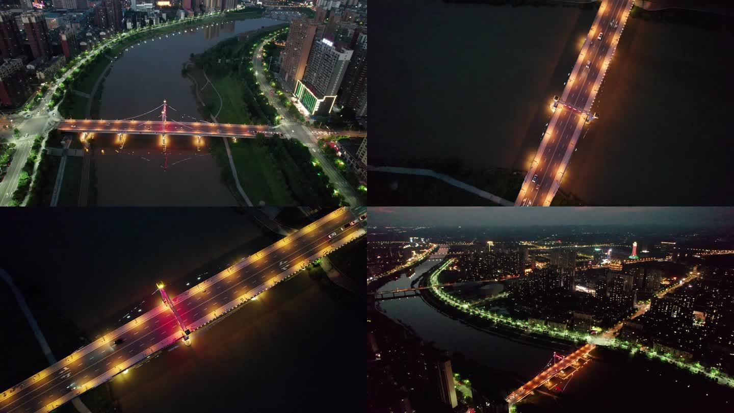 湖南省衡阳市雅士林大桥夜景航拍4k合集