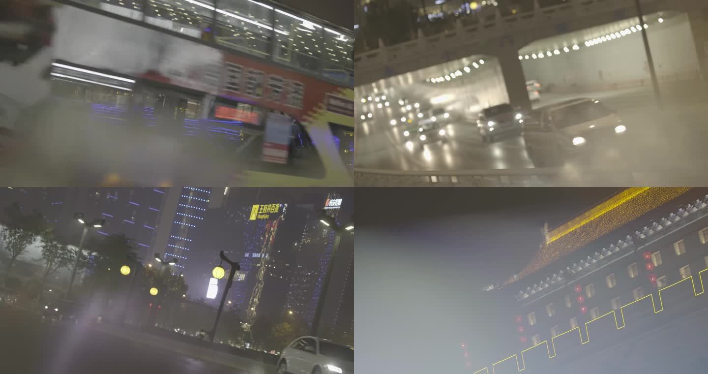 西安城市夜景灯光空镜视频素材