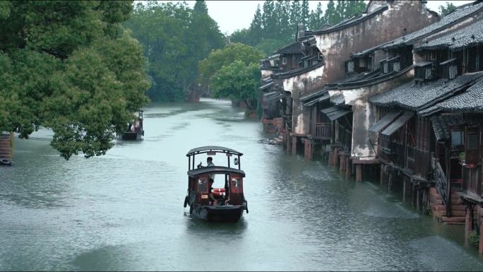 大雨江南浙江古镇南方