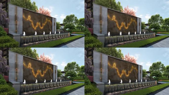 新中式园林水景墙动画素材