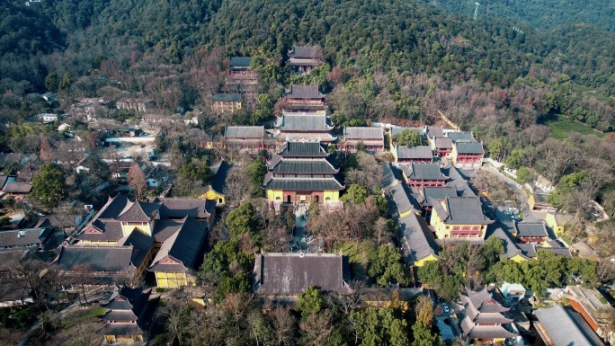 航拍杭州灵隐寺  寺庙