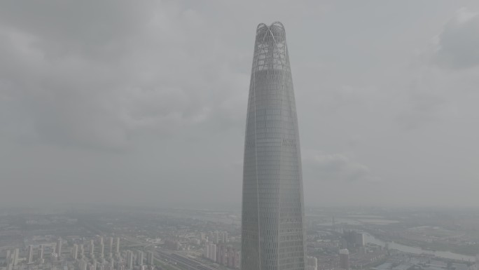 天津城市建筑周大福金融中心航拍log素材