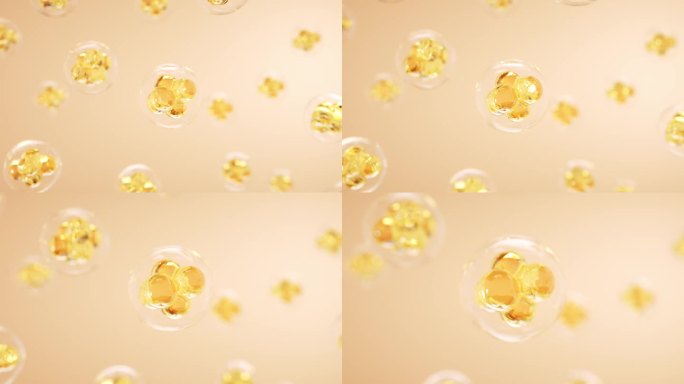金色玻璃化妆品细胞分子化妆品三维动画素材