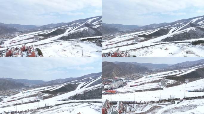 张家口崇礼雪山航拍山群滑雪场