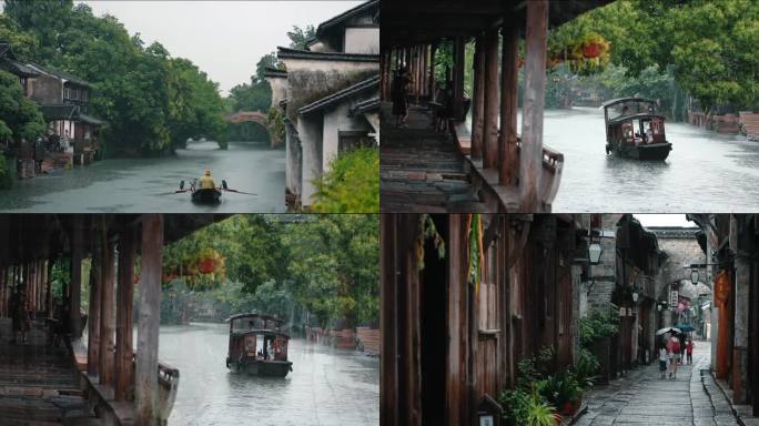 【原创可商用】江南水乡下雨雨中烟雨古镇