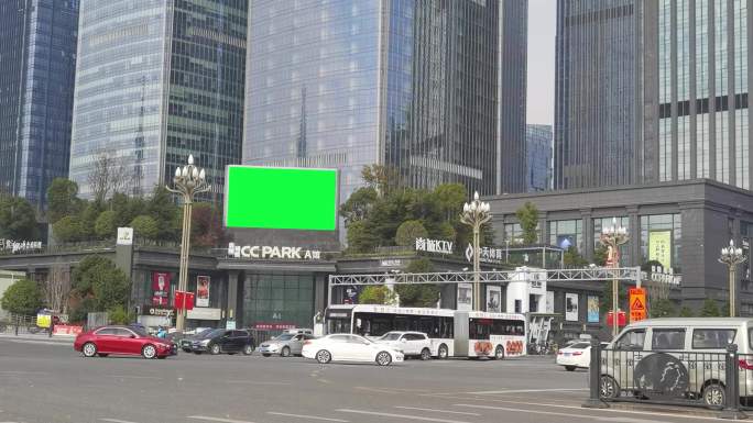 4k城市十字路口户外广告牌LED大屏绿幕