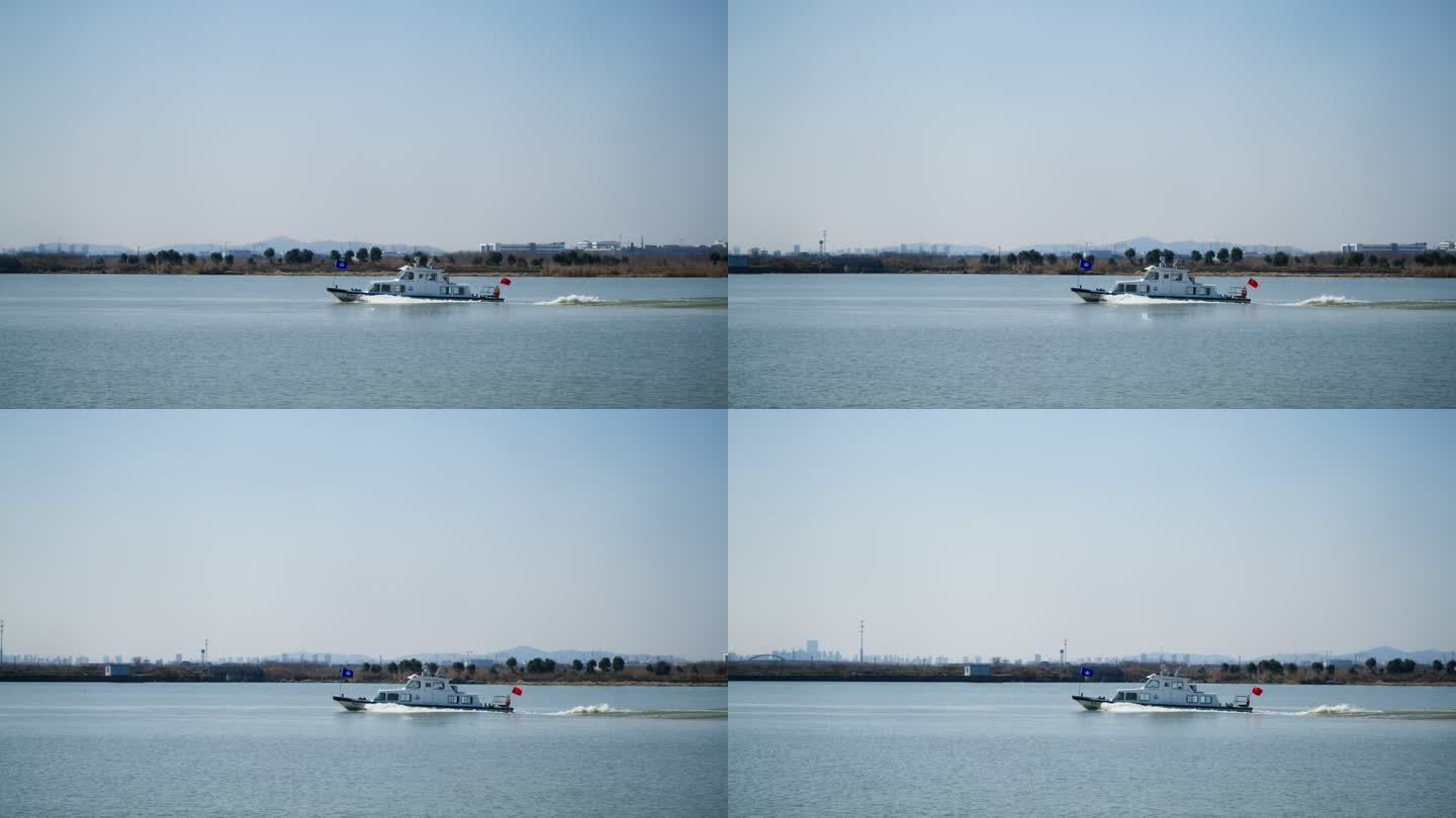 4k中国海事巡查船航行在湖中