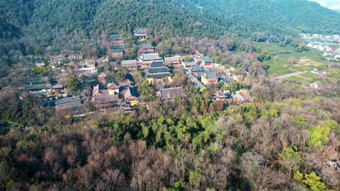 航拍杭州灵隐寺  寺庙